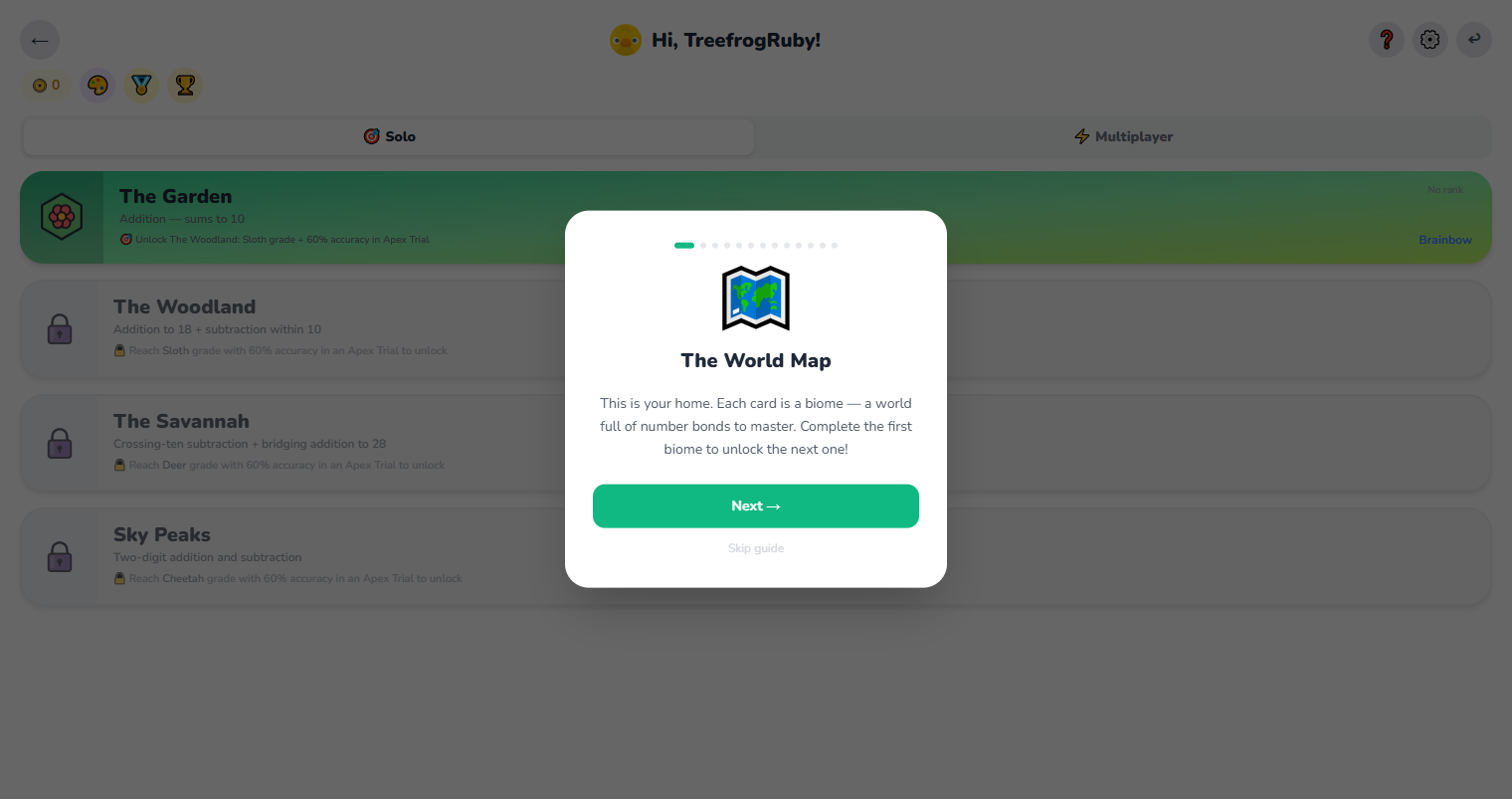 First login guide shown to pupils on their first session